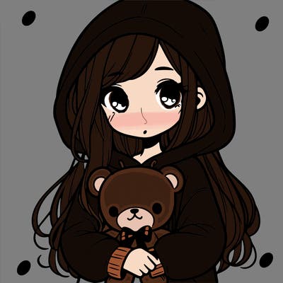 girl with big hoodie and long hair holding teddy bear