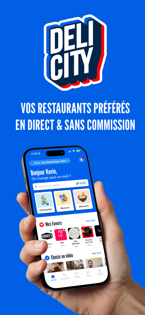 Delicity - Delicity mobile app home screen showing restaurant ordering booking and discovery options