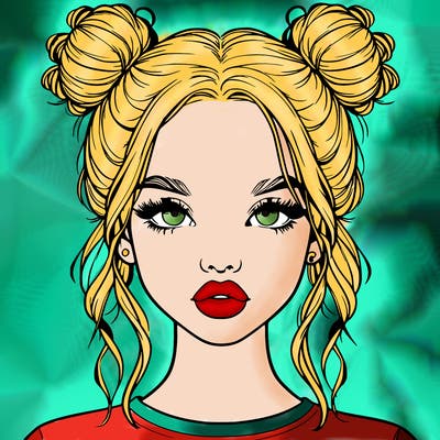 realistic girl with two buns in hair and lips