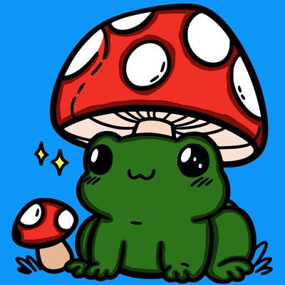 a cute frog with a mushroom hat