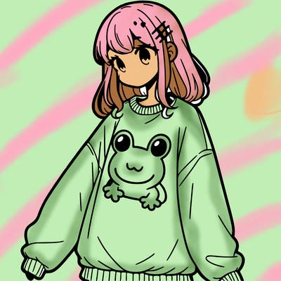 girl wearing frogging sweatshirt
