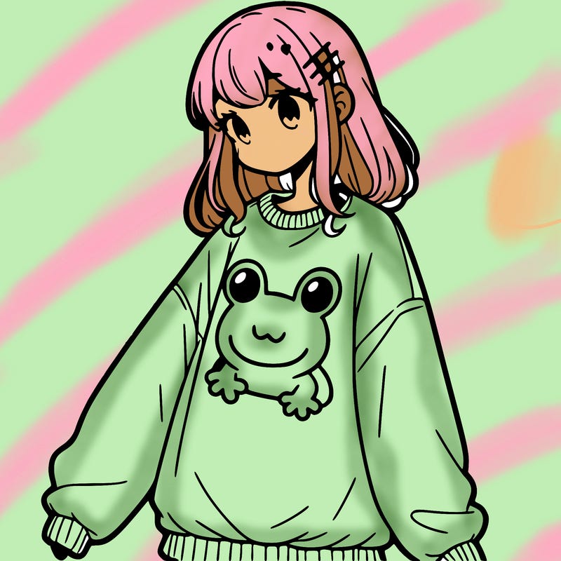 girl wearing frogging sweatshirt