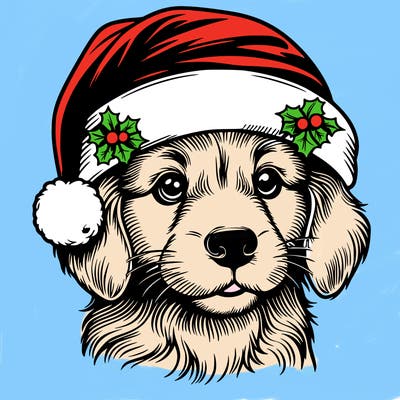 realistic dog wearing a santa hat