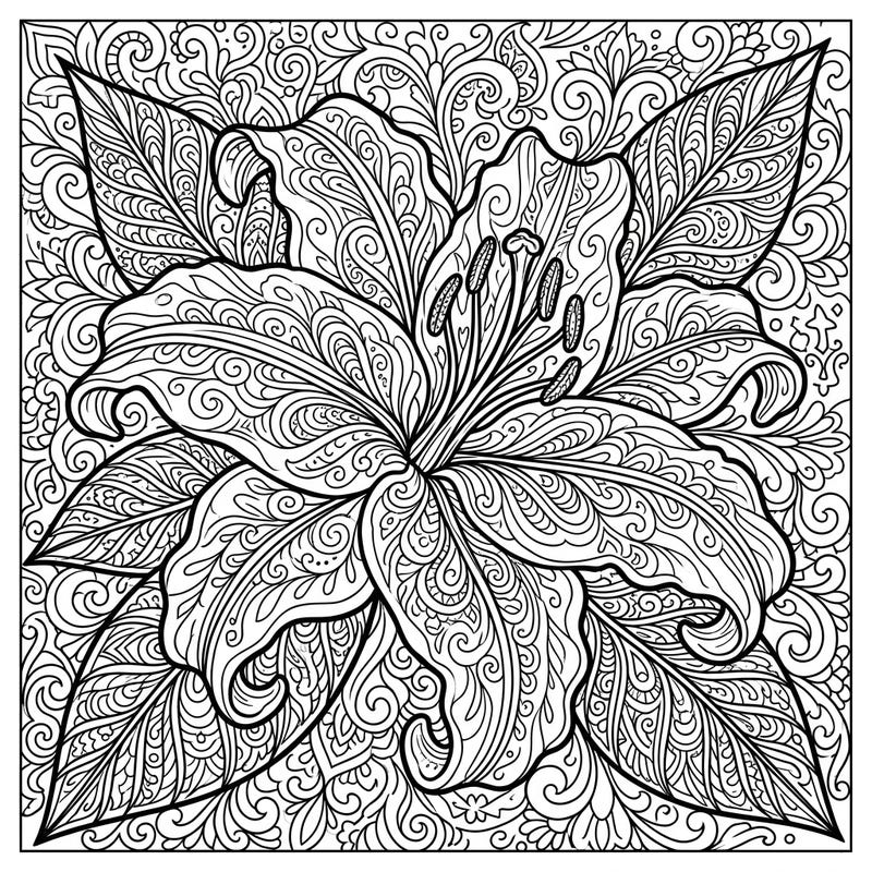 Discover the captivating fusion of natural beauty and intricate artistry with this Oriental Lily Zentangle coloring page. Each stroke promises a delightful journey into detailed patterns, perfect for mindful relaxation.