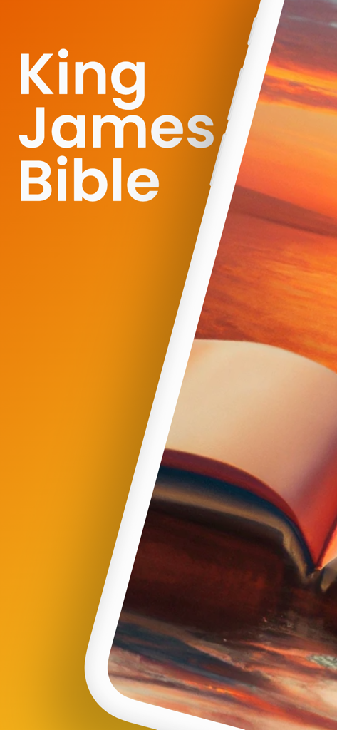 Easy to Read Bible KJV - King James Bible app intro screen featuring an open book with a sunset background