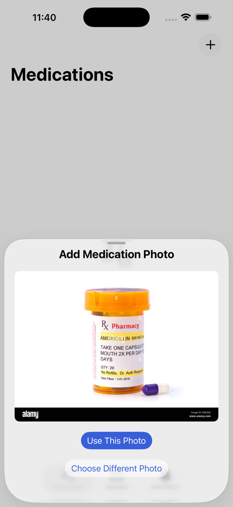 MedSnap - Snap It, Track It - MedSnap app interface showing a photo of a prescription bottle for medication label scanning