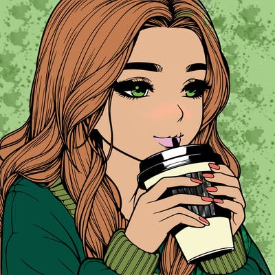 realistic girl drinking coffee