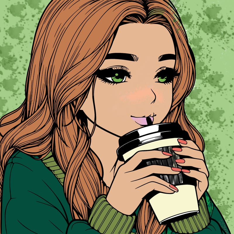 realistic girl drinking coffee