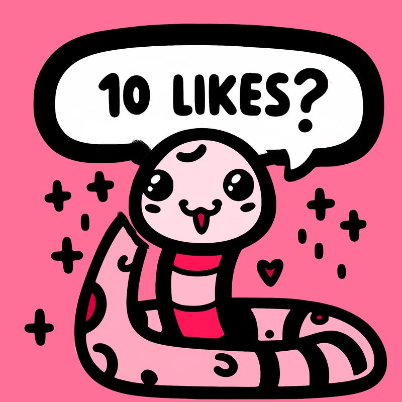 cute snake saying "10 likes?"