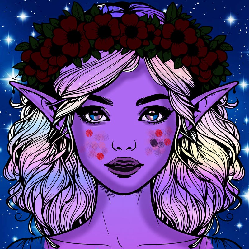 realistic female elf with flower crown