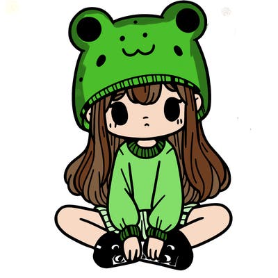 a girl wearing a frog hat and some frog socks