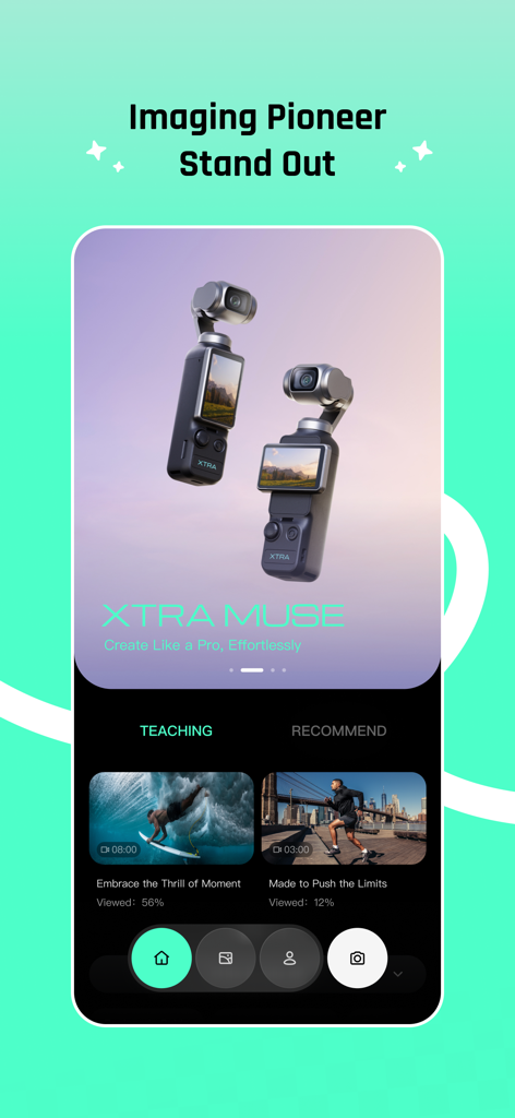 Xtra Tech - Oberfläche der Xtra Tech App mit den Xtra Muse Imaging-Werkzeugen und Video-Tutorials für Kreative.