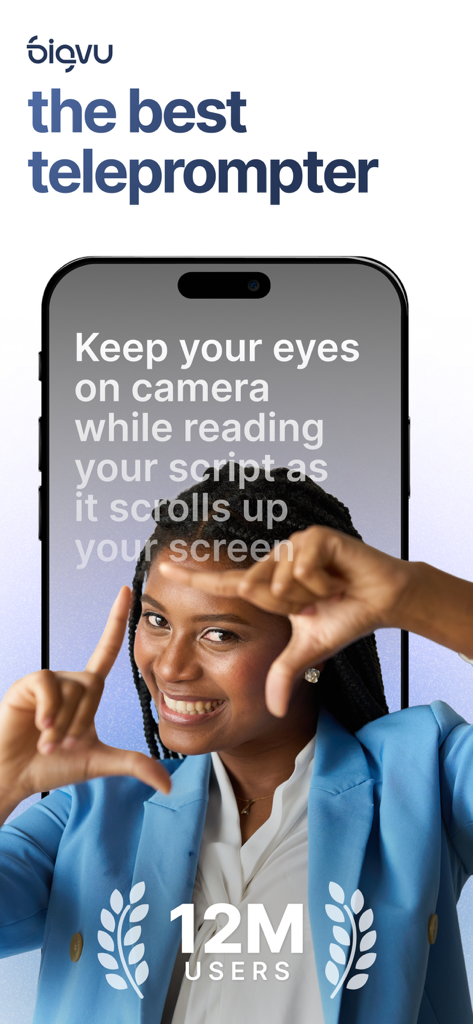 BIGVU Teleprompter Captions AI - Una mujer profesional grabando un video usando la aplicación de teleprompter BIGVU en un smartphone