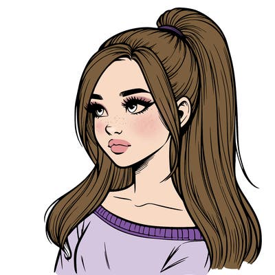 realistic girl with a high ponytail