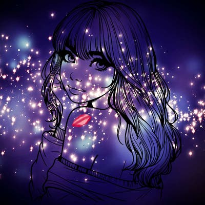 realistic girl with bangs looking over her shoulder