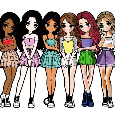 a group of girls realistic