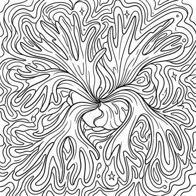 Explore the mesmerizing beauty of a staghorn fern reimagined in a vibrant psychedelic style. This unique coloring page offers intricate swirling patterns and flowing organic shapes for a truly trippy artistic experience.