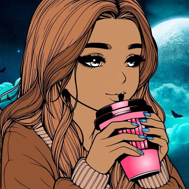 realistic girl drinking coffee