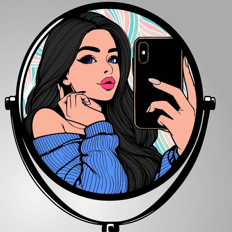 realistic girl taking mirror selfie beautiful
