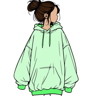 realistic girl with a oversized sweatshirt on and a bun