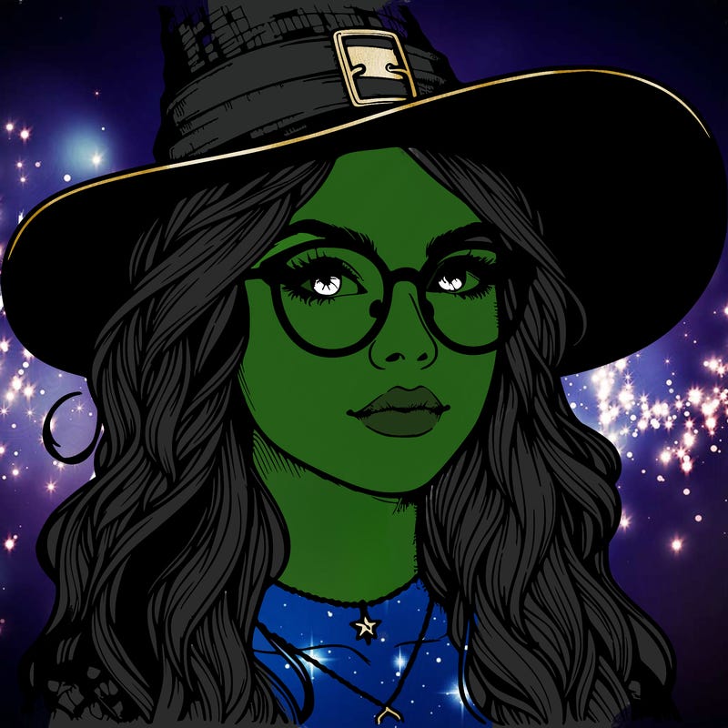 a witch with glasses realistic