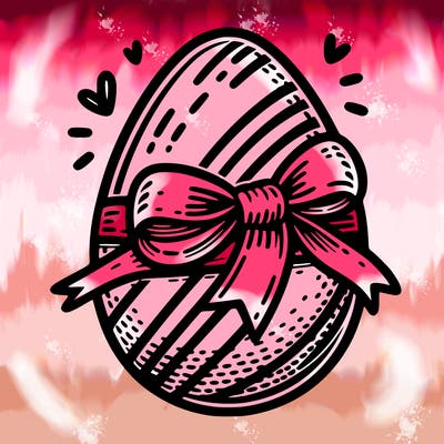 large chocolate egg with ribbon