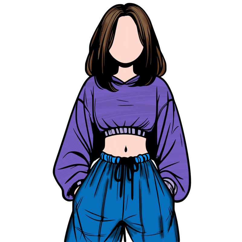 realistic girl faceless with baggy pants and a crop top