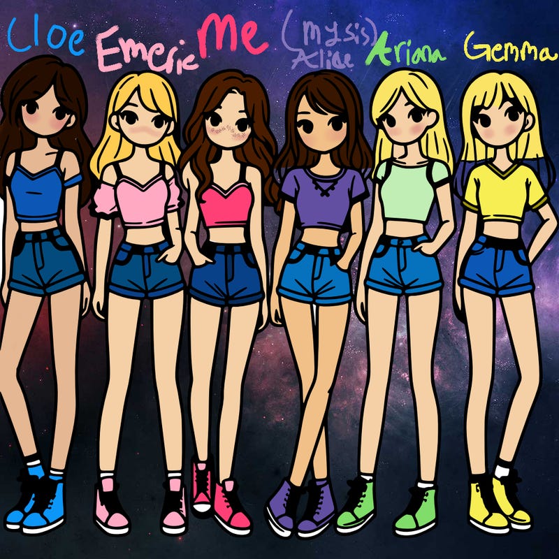 a group of girls wearing crop tops and shorts