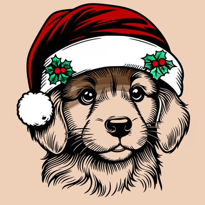realistic dog wearing a santa hat