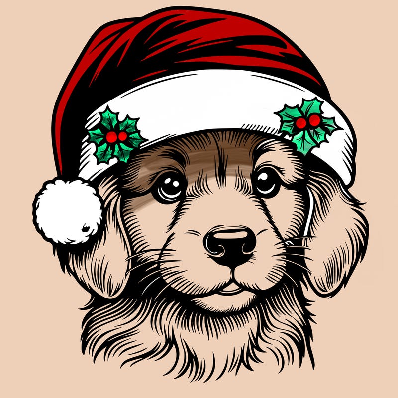realistic dog wearing a santa hat