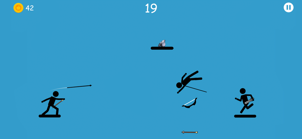 Stickman character throwing a spear at enemies with ragdoll physics