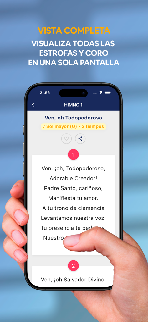 Himnario Digital IMPCH - Smartphone displaying the full lyrics of a hymn in the Himnario Digital IMPCH app