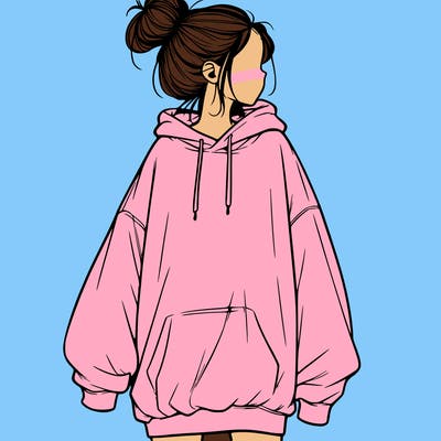 realistic girl with a oversized sweatshirt on and a bun