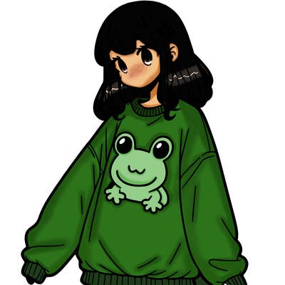girl wearing frogging sweatshirt