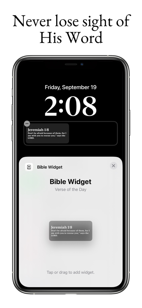 Bible Widget - iPhone lock screen featuring a Bible verse widget for daily scripture inspiration