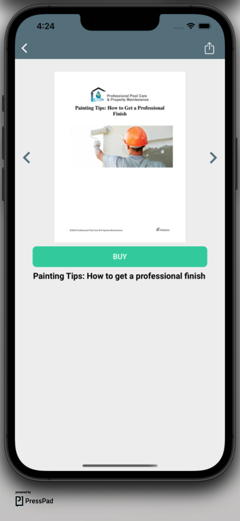 A digital magazine cover for professional painting tips inside the Pool Care Property Maintenance app