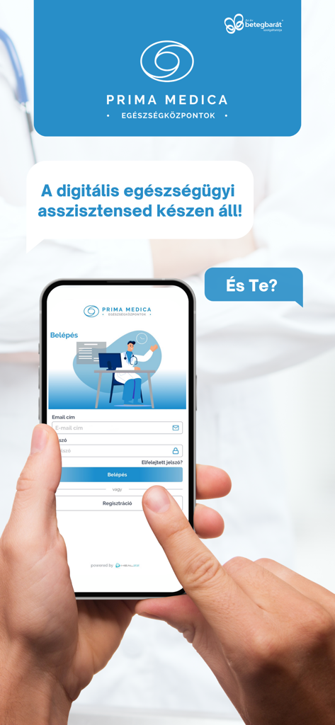 PrimaMedica App - Person holding a smartphone displaying the login page of the PrimaMedica digital health assistant app