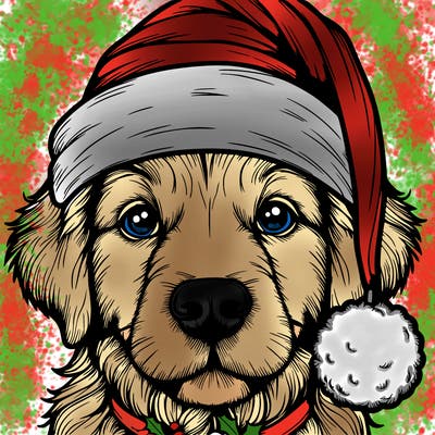 realistic dog with a christmas hat