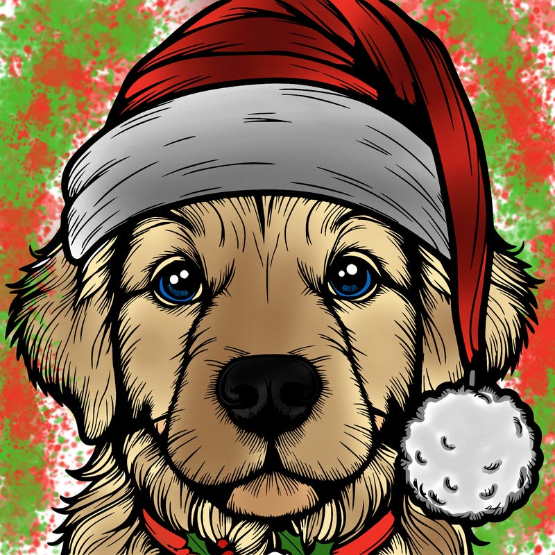 realistic dog with a christmas hat
