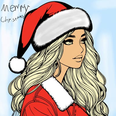 realistic girl in santa hat