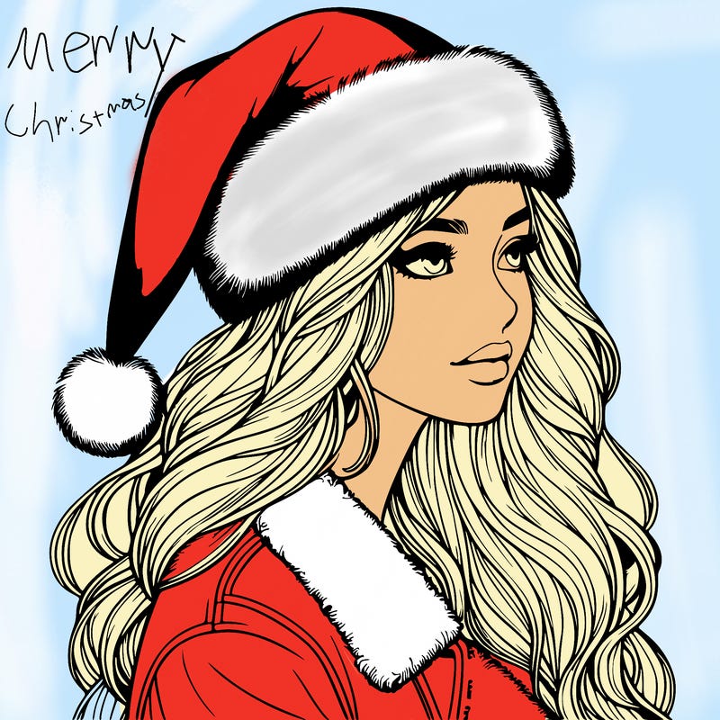 realistic girl in santa hat