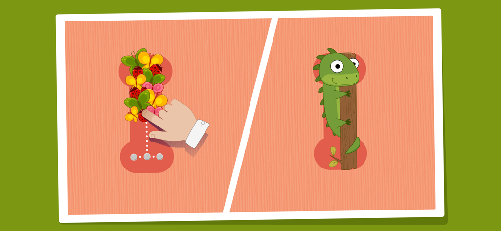 Alive Alphabet: Letter Tracing - A hand tracing the letter I which turns into an animated iguana