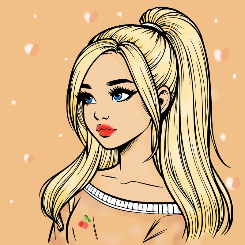 realistic girl with a high ponytail