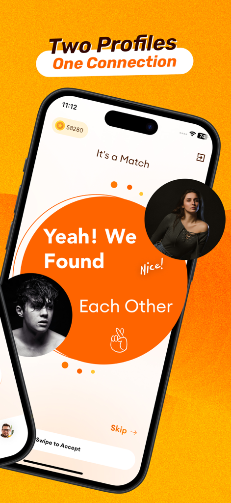 Cool Match: Voice & Video Chat - Cool Match app interface showing a match screen with two user profiles and the text Yeah We Found Each Other