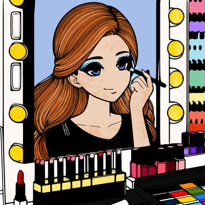 realistic girl at makeup store