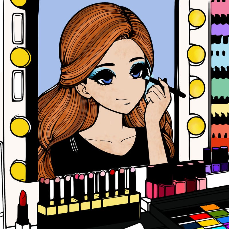 realistic girl at makeup store
