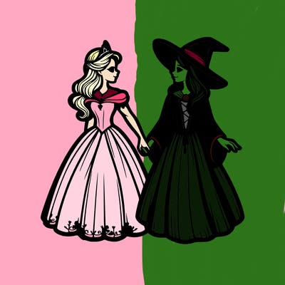 princess and a witch realistic holding hands
