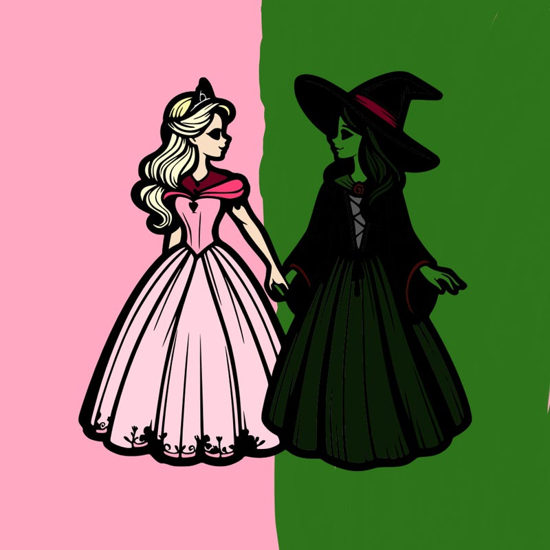 princess and a witch realistic holding hands