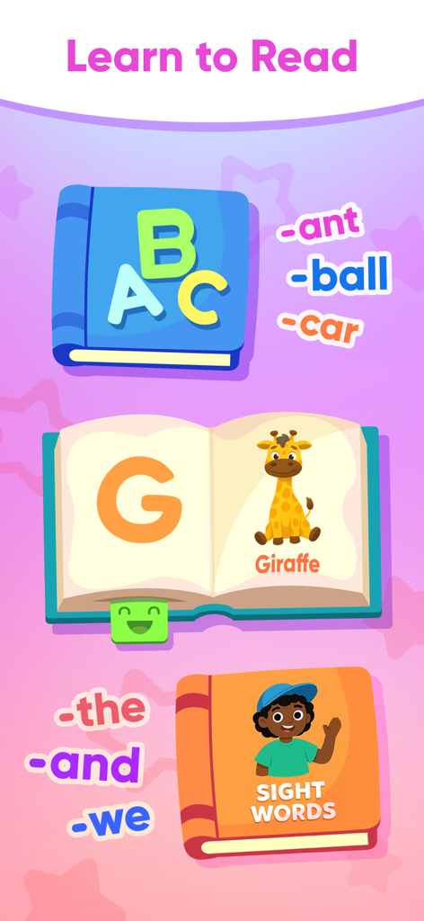 ABC Learning Games for Kids 3+ - Pantalla de Juegos de Aprendizaje ABC con actividades de palabras de uso frecuente y lectura del alfabeto para niños pequeños