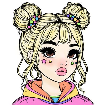 realistic girl with space buns
